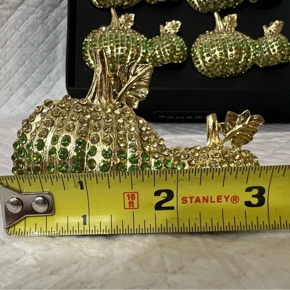 Tahar Fall Harvest Napkin Rings Set Of 4 Green Gold Rhinestone Pumpkins Formal - Picture 6 of 11